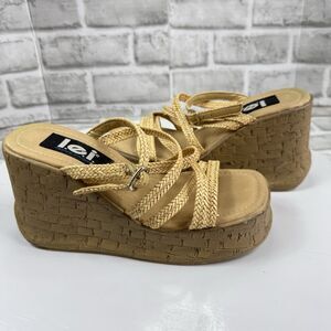 LEI Vintage Platform Sandals 90s Y2K Beige Chunky Wedge Buckle Braided Size 6